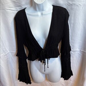 Love Tree Black Ruffled V-Neck Blouse